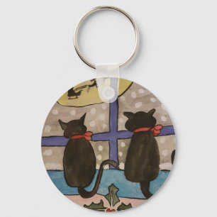 Chaveiro Botão de Natal de Gato Negro