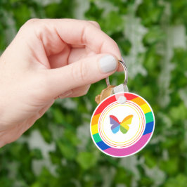 Chaveiro Botão de Orgulho LGBTQ+ Borboleta Arco-íris