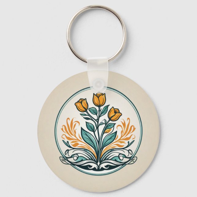 Chaveiro Botão Floral Laranja (Frente)