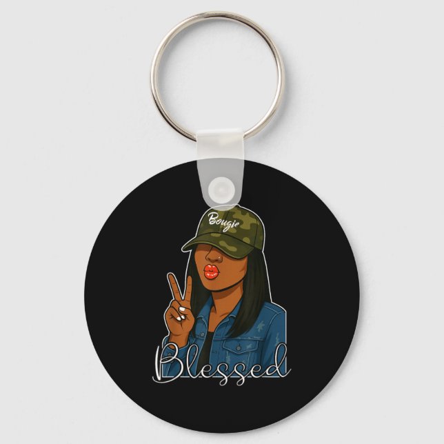 Chaveiro Bougie Blessed Camo Hat Christian Black Woman  (Frente)