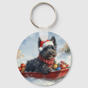 Chaveiro Bouviers Des Flandres Dog em Sledge Christmas