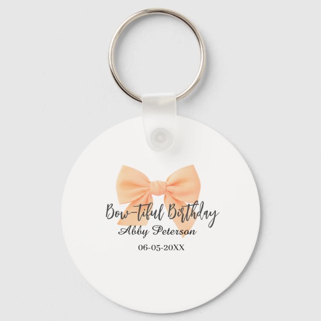 Chaveiro Bow-tiful birthday orange bow name date simple pas (Frente)