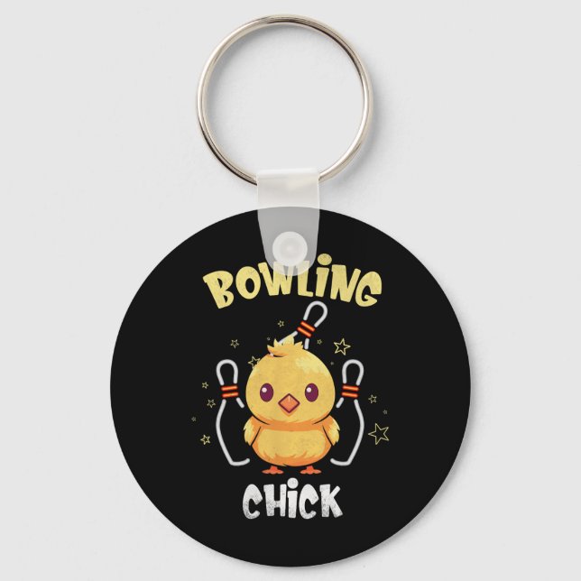 Chaveiro Bowling Chick Funny Chicken Athlete Bowler Men Wom (Frente)