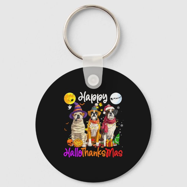 Chaveiro Boxer Dog Christmas Thanksgiving Happy Halloween  (Frente)