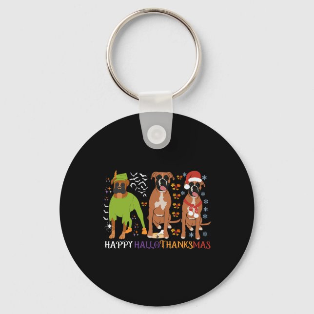 Chaveiro Boxinho Feliz Hallothanksmas Xmas Dog Lover (Frente)
