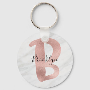 Chaveiro Branco Chic e Cinza Marble Rosa Dourada B Monogram