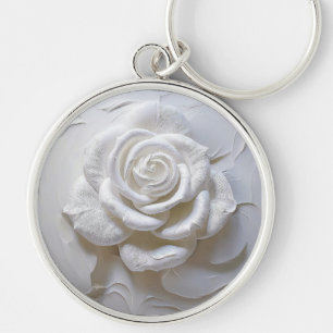 Chaveiro Branco sobre Branco - Rosa Esculpida