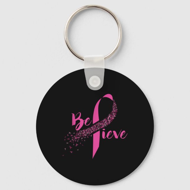 Chaveiro Breast Cancer Awareness Insrational Believe  (Frente)