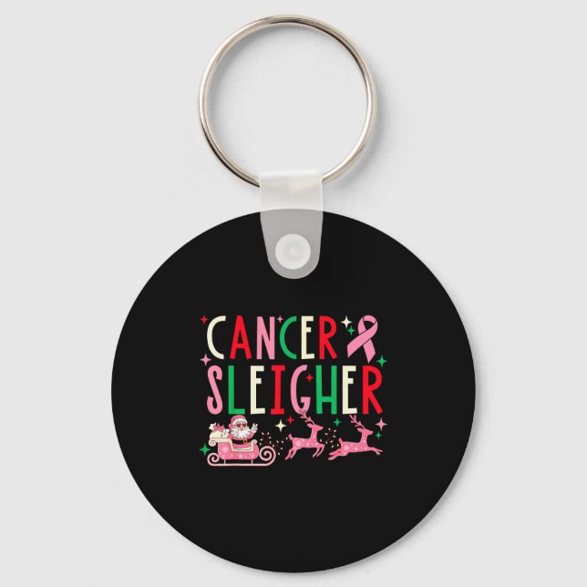 Chaveiro Breast Cancer Christmas Nk Ribbon Santa Sleigh Rei (Frente)