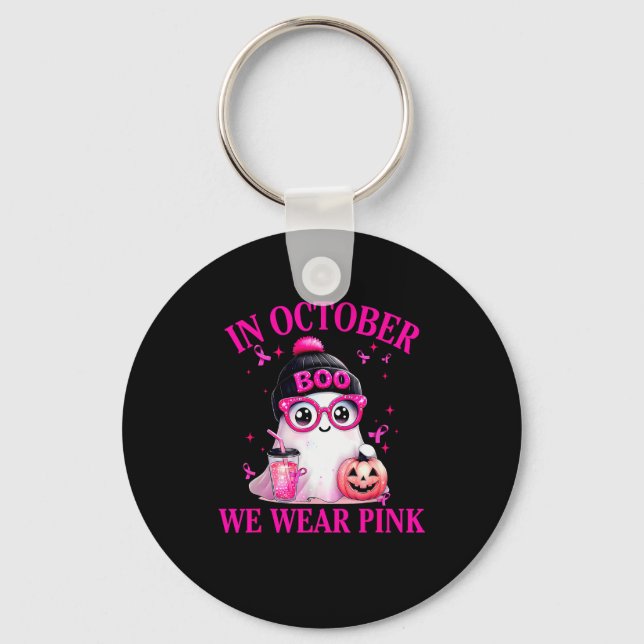 Chaveiro Breast Cancer Halloween Women In October We Wear N (Frente)