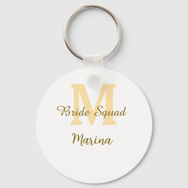 Chaveiro Bride squad monogram golden bridal shower simple  (Frente)