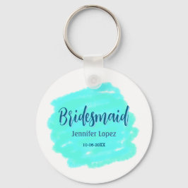 Chaveiro Bridesmaid azul verde aquarela adiciona nome data