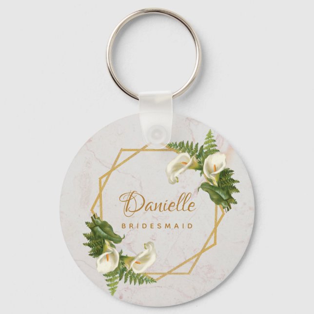 Chaveiro Bridesmaid Calla Lily Marble Geométrico Dourado (Frente)