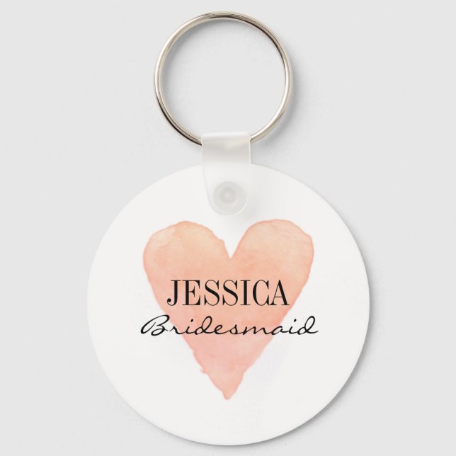 Chaveiro Bridesmaid coral com aquarela personalizada keycha (Frente)