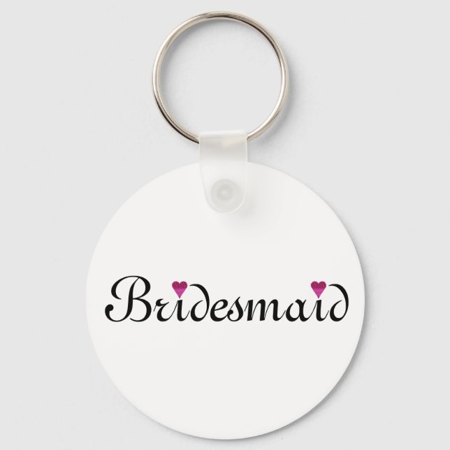 Chaveiro Bridesmaid Personalizada do Coração Rosa-Glitter (Frente)