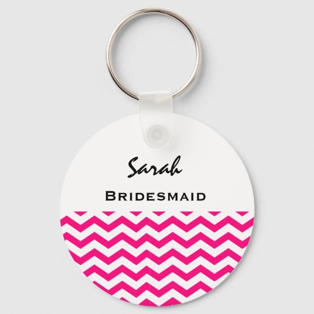 Chaveiro Bridesmaid Pink e White Chevrons V05 (Frente)