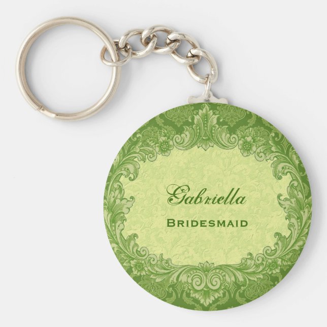 Chaveiro Bridesmaid Wedding Favor Verde limão Damask G306 (Frente)