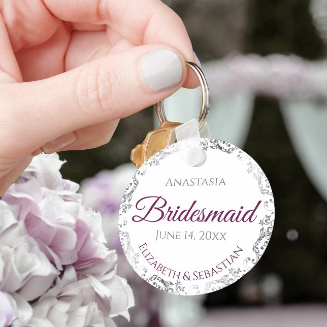 Chaveiro Bridesmaid Wedding Gift Cassis Purple & Cinza Lacy (Criador carregado)