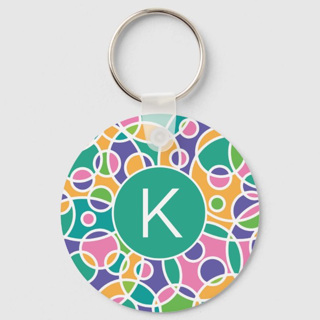 Chaveiro Bright Colorful Crazy Circles Pattern Monogram (Frente)