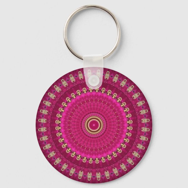 Chaveiro Bright Pink with Yellow Mandala Design (Frente)