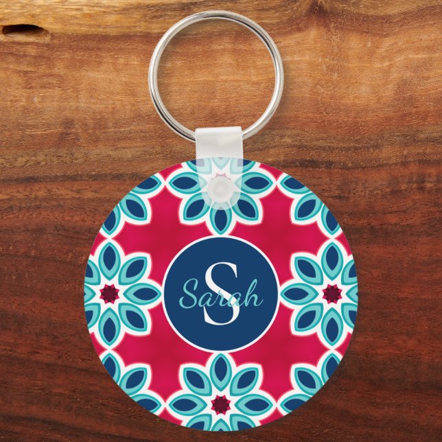 Chaveiro Bright Red and Blue Modern Geometric Personalised (Frente)