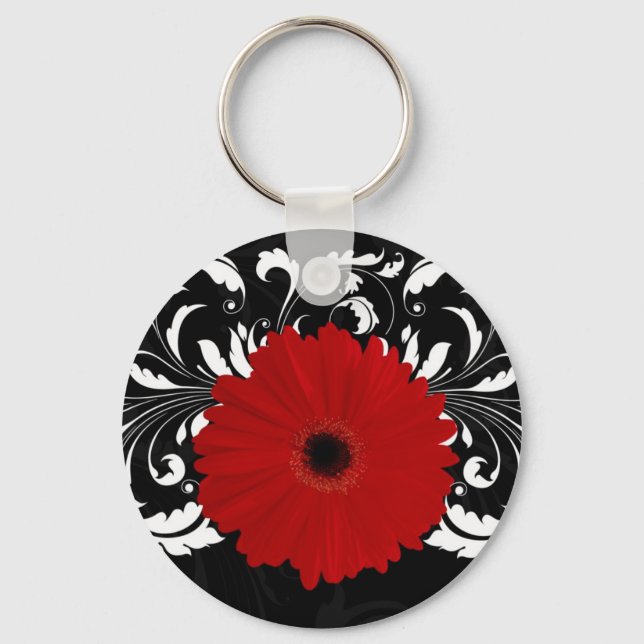 Chaveiro Bright Red Gerbera Daisy em Preto (Frente)