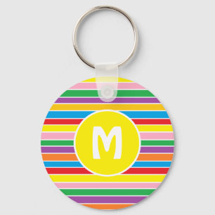 Chaveiro Brilhante Arco-íris Colorido Listrado Monogramado