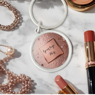 Chaveiro Brilhante Rosa Dourado Logotipo Personalizado