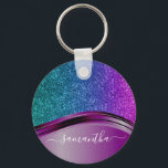 Chaveiro Brilho com Nome Personalizado Roxo Brilhante<br><div class="desc">Este design pode ser personalizado na área fornecida, alterando a foto e/ou texto. Ou pode ser personalizado clicando em Personalizar este Modelo e, em seguida, escolhendo a opção de personalização adicional e excluir ou alterar a cor do fundo, adicionar texto, alterar a cor ou o estilo do texto, ou excluir...</div>