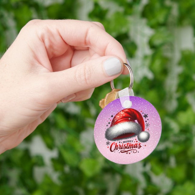 Chaveiro Brilho de Chapéu de Papai Noel Escarlate (Mão)