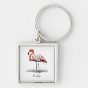 Chaveiro Brilho do Flamingo: Flamingo Aquarela, personaliza