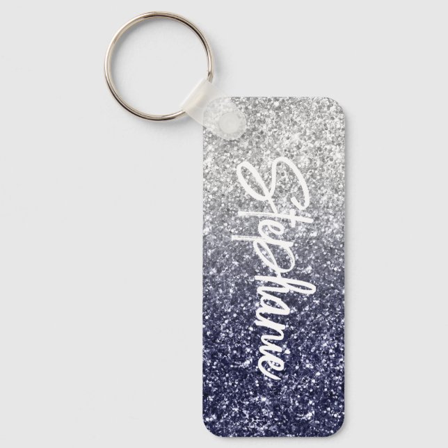 Chaveiro Brilho Luxo Ombre Glitter Prata Azul-Marinho (Frente)