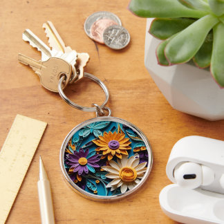 Chaveiro Brilhos Whimsical: Arte em Papel Floral Enchida
