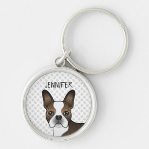Chaveiro Brindle Boston Terrier Dog Head & Custom Name