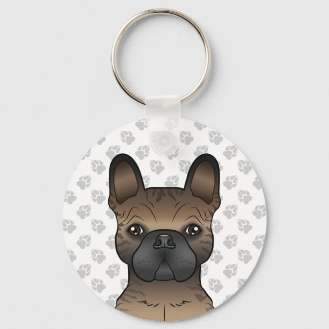 Chaveiro Brindle French Bulldog / Frenchie Cute Dog Head (Frente)