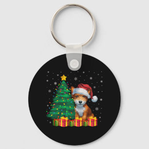 Chaveiro Brinquedo Feio Fox Terrier Santa Hat Luzes De Nata