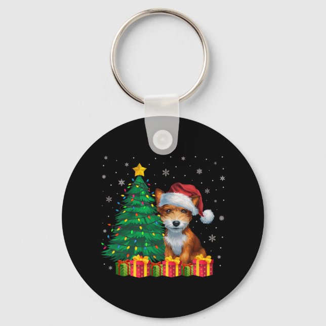 Chaveiro Brinquedo Feio Fox Terrier Santa Hat Luzes De Nata (Frente)