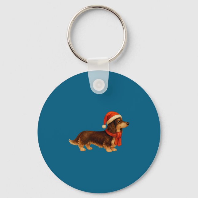 Chaveiro Brown And Tan Christmas Dachshund Santa Hat  (Frente)