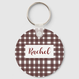 Chaveiro Brown White Gingham Personalizado
