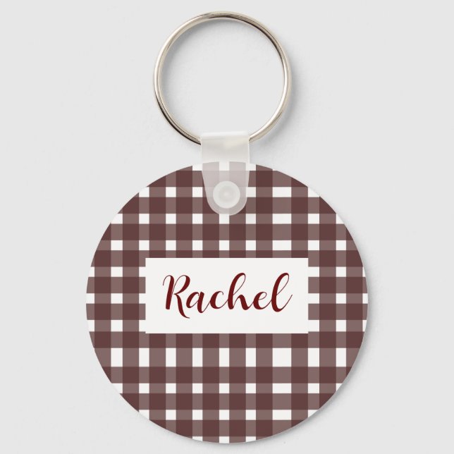 Chaveiro Brown White Gingham Personalizado (Frente)