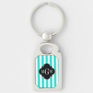 Chaveiro Brt Aqua What Stripe Black Quatrefoil 3 Monograma