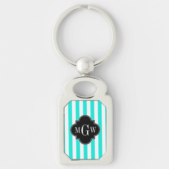 Chaveiro Brt Aqua What Stripe Black Quatrefoil 3 Monograma (Frente)