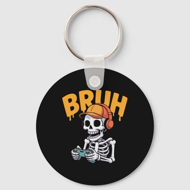 Chaveiro Bruh Halloween Boys Kids Gamer Mens Skeleton Video (Frente)