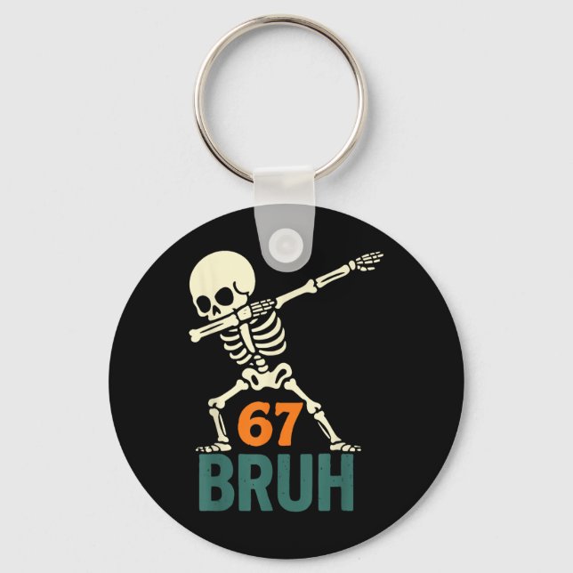 Chaveiro Bruh Halloween Meme Numbers Six Seven Skeleton Fun (Frente)