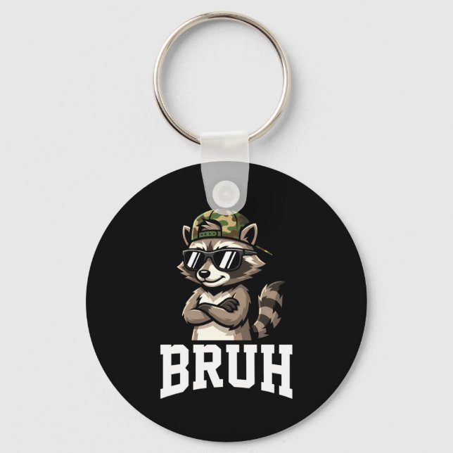 Chaveiro Bruh Raccoon Camo Hat Funny Youth Teens Kids Slang (Frente)