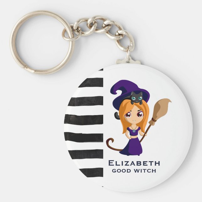 Chaveiro Bruxa Bonita no Halloween do Chapéu Roxo (Frente)