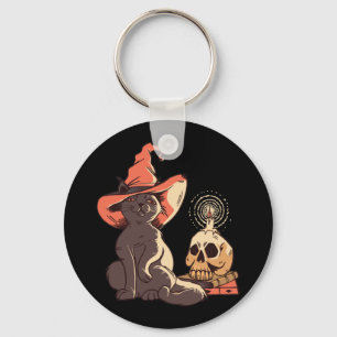Chaveiro Bruxa de Gatinho Preto Design de Halloween