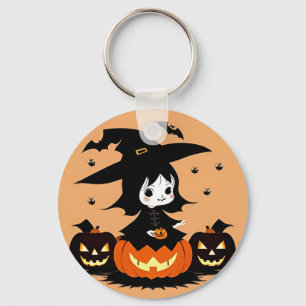 Chaveiro Bruxa de Halloween com Abóboras