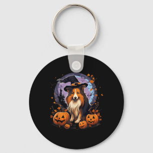 Chaveiro Bruxa de Halloween do Cão Sheltie Assustador