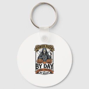 Chaveiro Bruxa de Reparo de Bateria Camisa de Halloween Eng